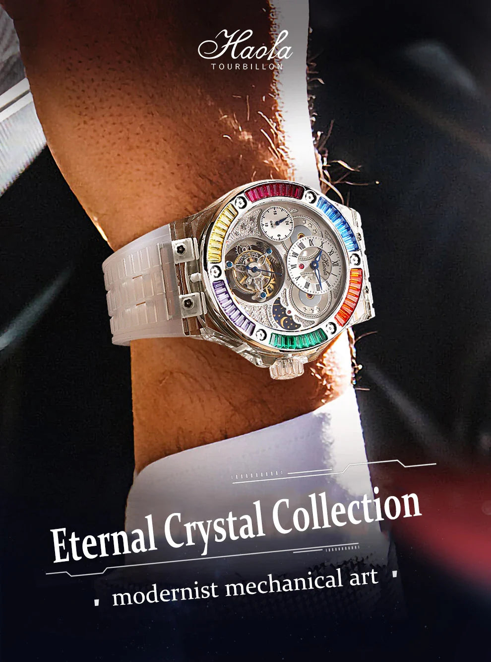 Haofa k9 watermelon crystal watch luxury skeleton tourbillon watch sapphire glass
