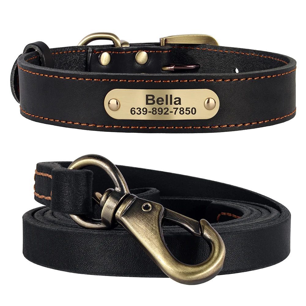 Echtes Leder Hund Halsband Leine Set Personalisiert Haustier Halsband Mit Leine Kostenlose Gravur Namensschild Für Kleine Mittlere Große Hunde
