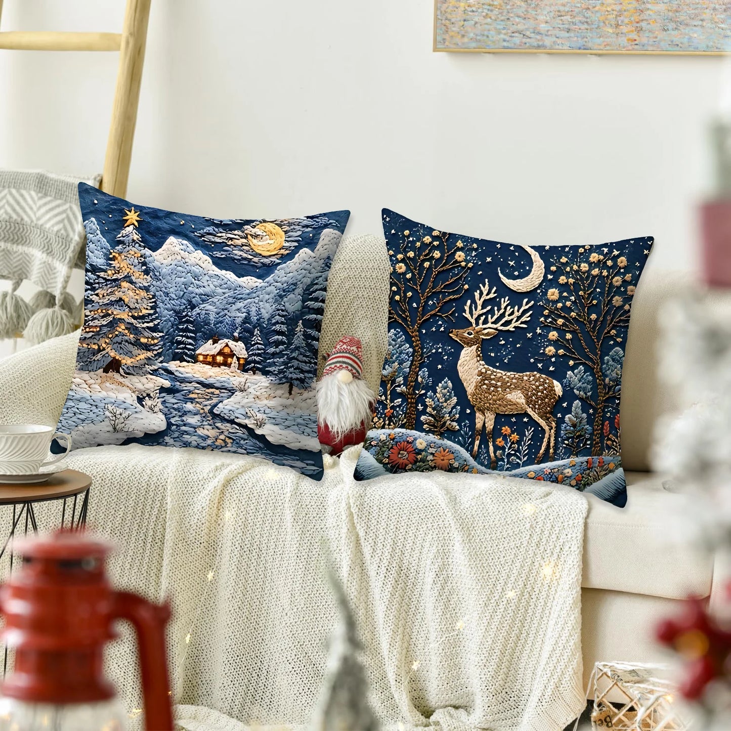 1pcs 2D Christmas Pillow Covers Xmas Party Decor Imitation embroidery Xmas Holiday snow scenery Pillow Cover New Year Gift 2026