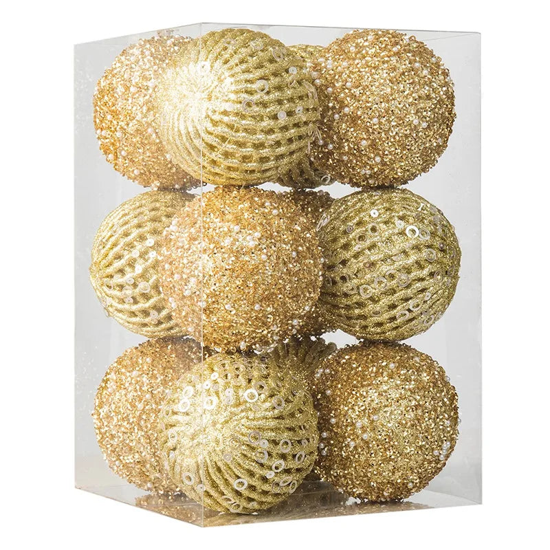 Choice Weihnachtskugeln Glitzer - 12 Stück, 8 cm, Weiß Rot, Deko