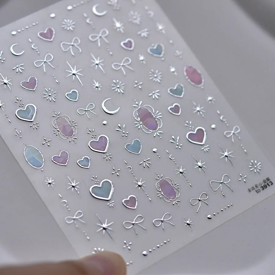 RhstoeChoice 5D Nagelsticker Goldrand - Herz Mond Stern