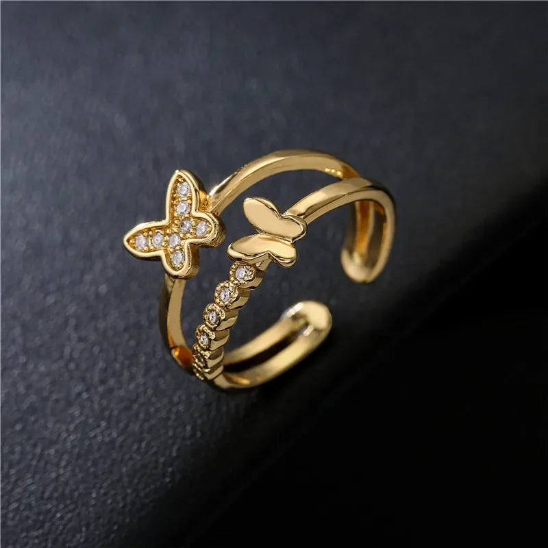 Exquisite Zircon Double Opening Butterfly Ring for Woman Fashion Jewelry 2025 New Wedding Party Luxury Accessories Rings Gifts
