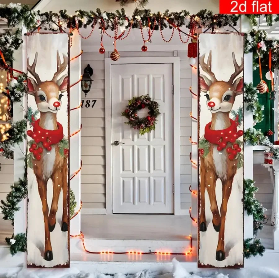 2pc 1set Christmas Hanging Door Banner Santa Claus Snowman Merry Christmas Decoration Elk Navidad Natal Happy New Year 2026 Gift