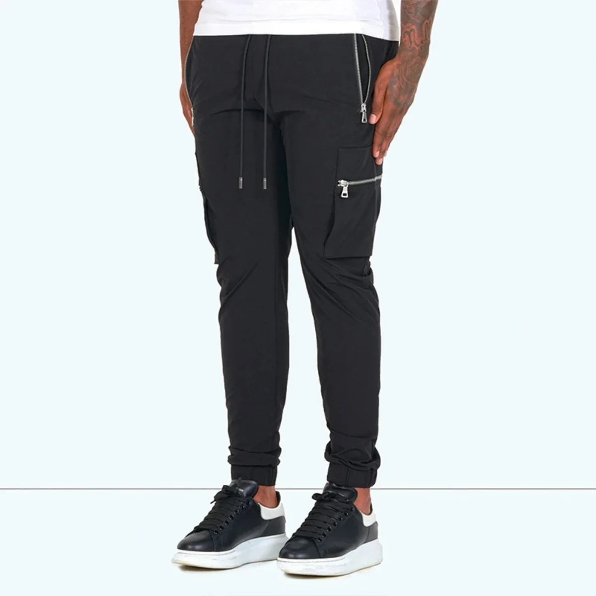 Salopetă casual pentru bărbați, primăvară și toamnă, nouă, cu cordon, personalitate, cu buzunar cu fermoar, pentru picior mic, pantaloni creion, pantaloni lungi