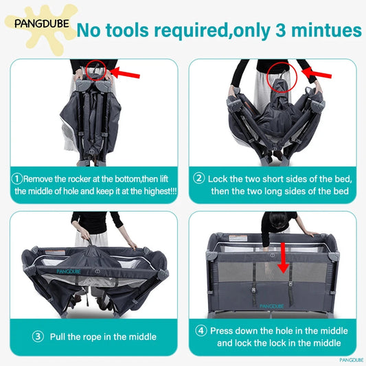 4 In 1 Babybett Faltbar Mit Wippe Laufstall Wickeltisch Montage