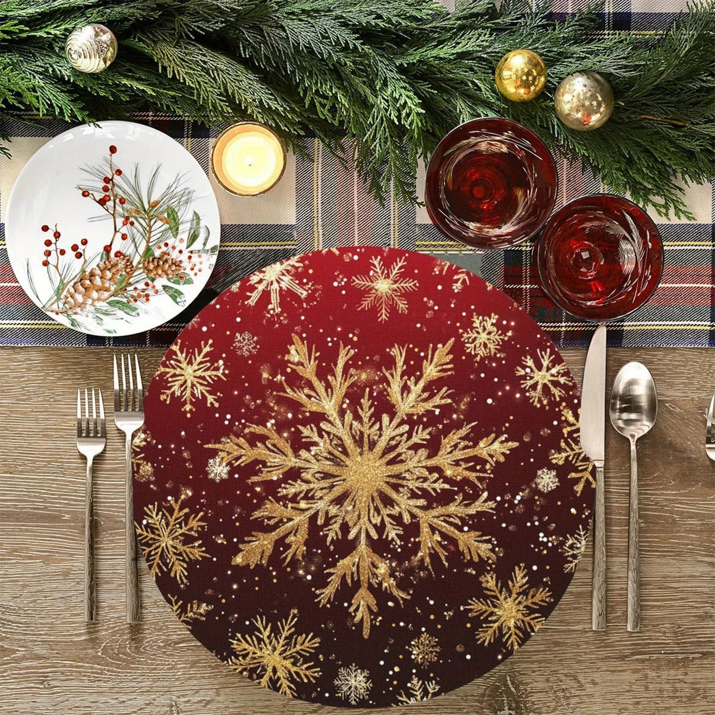 Christmas Round Placemat Cartoon Santa Claus Wreath Snowflake Heat Insulation Pad Xmas Table Coasters Merry Christmas Decor 2025