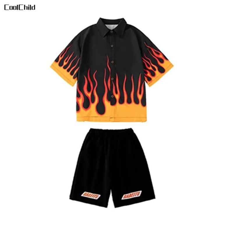 Jungen-Streetwear-Set 2025: Hip-Hop Flame-Design - Urban Dance Collection