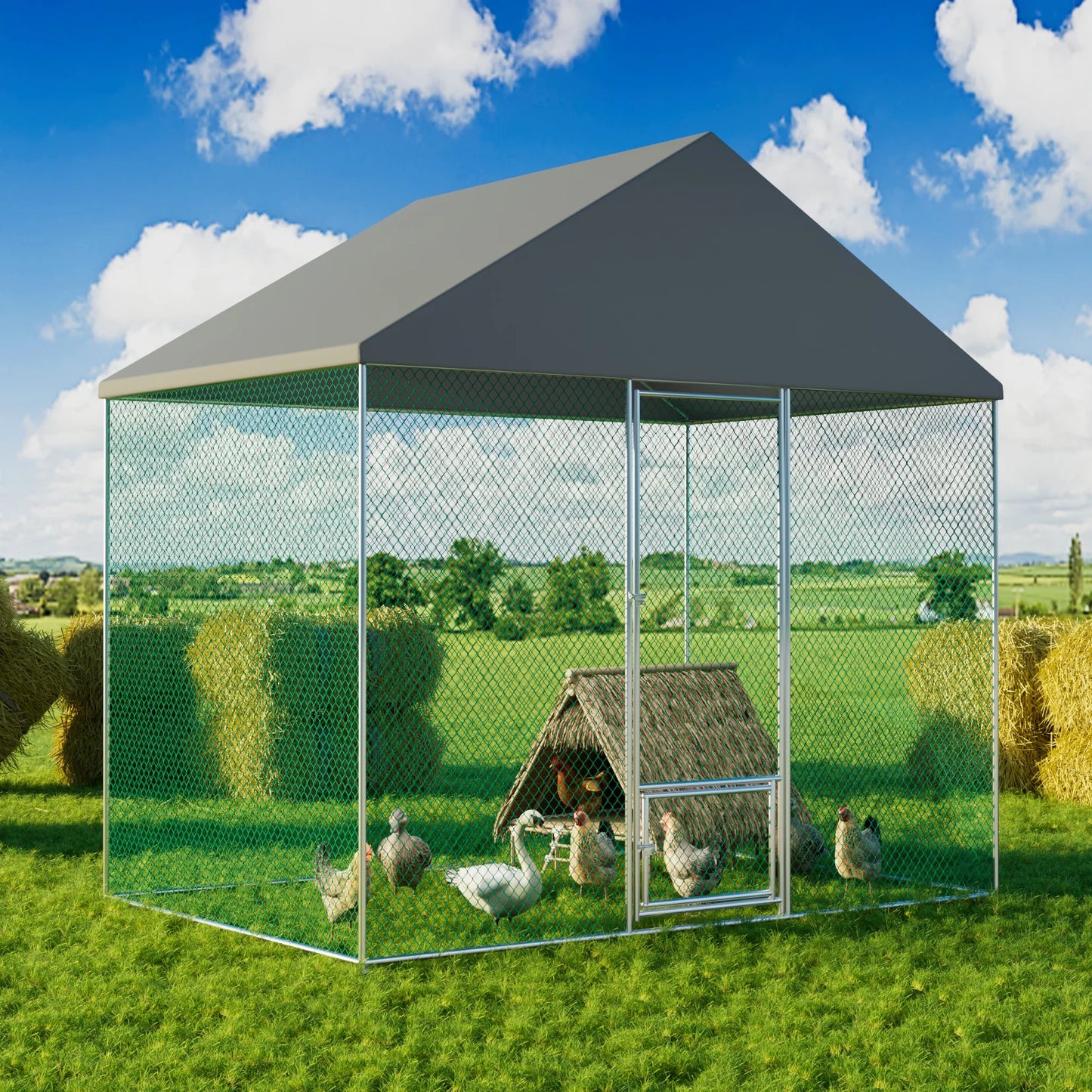 XXL XL Large Outdoor Chicken Run Coop Heavy Duty Walk-In Chicken Coop Run Cage Duck Goose Pen Fence with Lockable Door