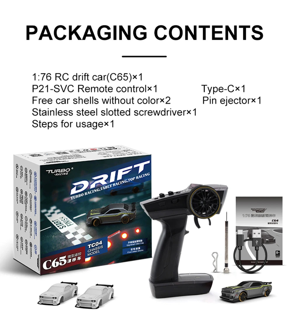 Turbo Racing 1:76 C65 Drift RC Auto Mit Gyro Radio Voll Proportional Fernsteuerung Spielzeug RTR Desktop Spielzeug Für Erwachsene Und Kinder