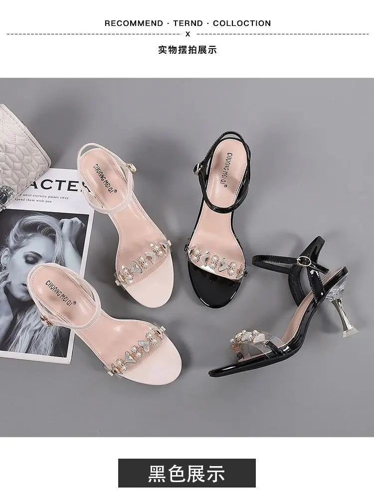 Elegant Sandals Ladies 2023 Shoes for Women Sandals Summer 2023 Fashion Crystal Transparent Thin High Heels Sandals Female 35-40