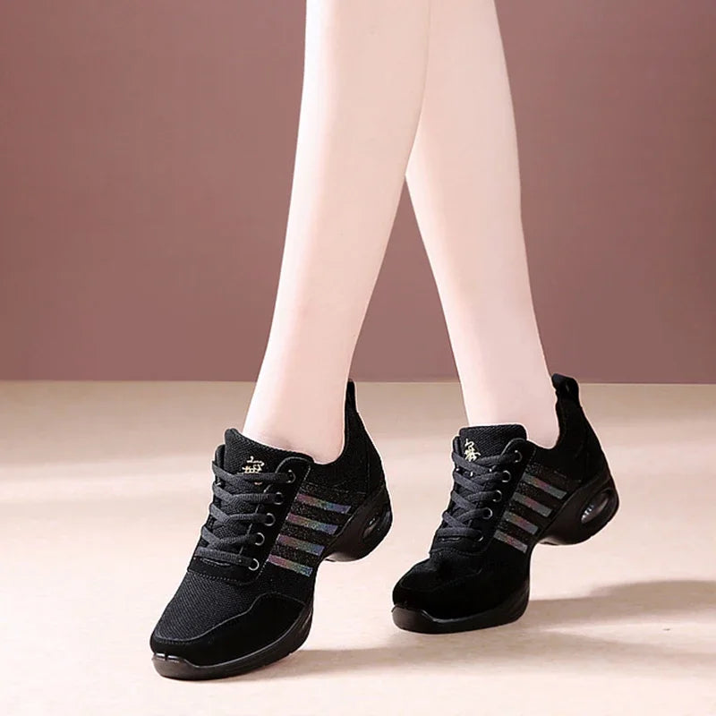 Dance Sneakers for Woman Jazz Shoes Mesh Modern Outsole Dance Sneakers Breathable Lightweight Dancing Fitness Shoes for Women