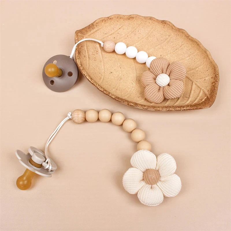 Cute Baby Silicone Bead Pacifier Chain Newborn Baby Things Accessories Pacifier Clips Flower Pacifiers Chain Nipple Bracket