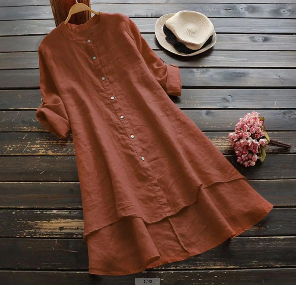 Tibet Damen Cardigan Einfarbig - Baumwolle Hanf Langarm