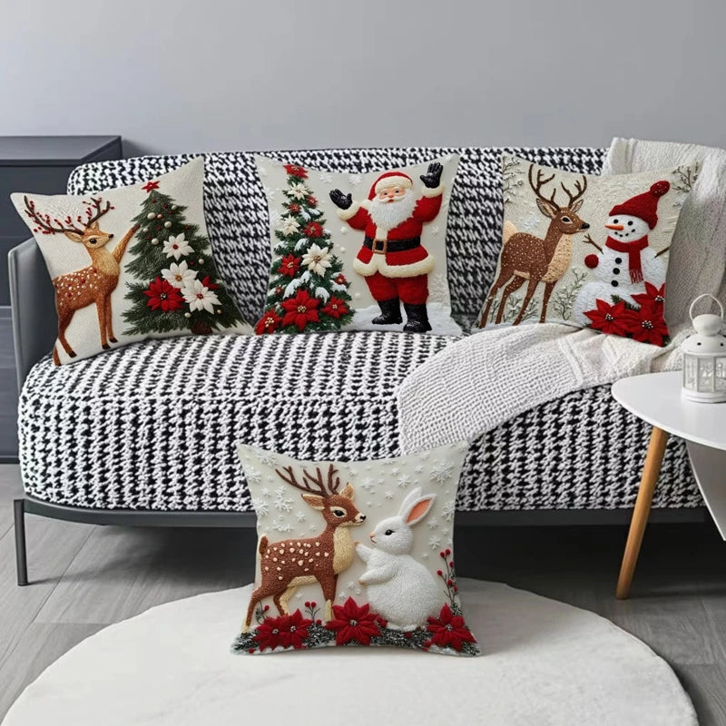 Christmas Pillowcase With Festive Atmosphere Sofa Cushion Cover Cartoon Decoration Flax Christmas Pillow Cover Household Goods