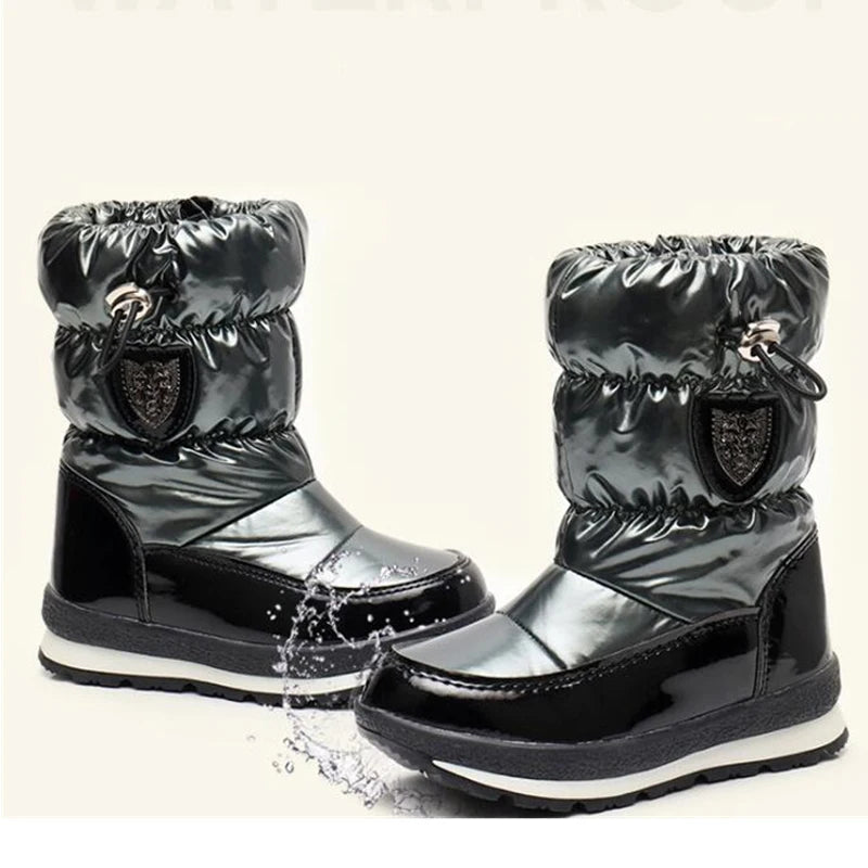 Kinder-Schneestiefel, 2025, Herbst-Winter-Wolle, warm halten, Kinderstiefel, Marke, modisch, wasserdicht, rutschfest, Baumwollschuhe für Mädchen und Jungen