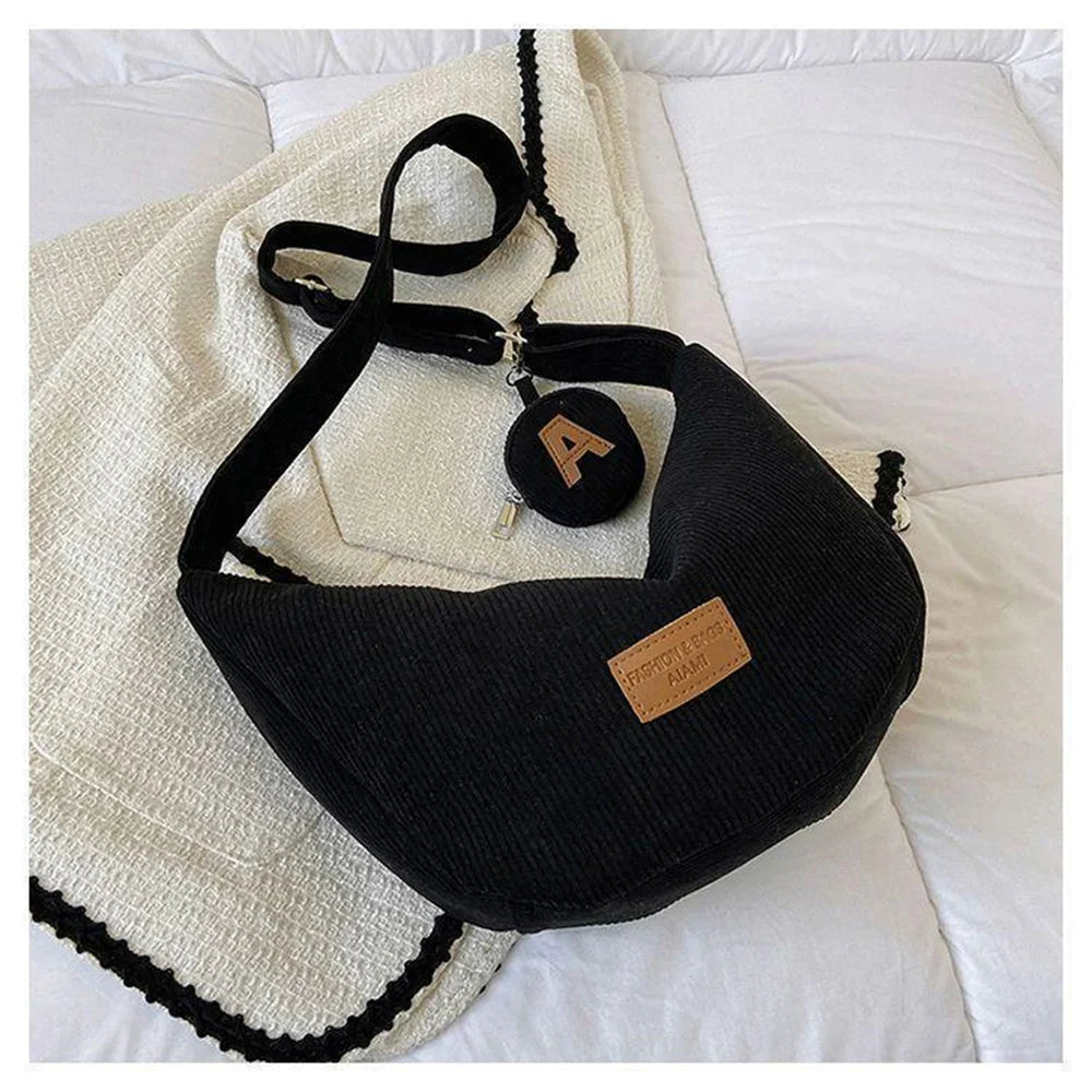 Large Capacity Corduroy Shoulder Crossbody Bag Women Leisure Armpit Bag Solid Color Versatile Dumpling Bag Fashion Messenger Bag