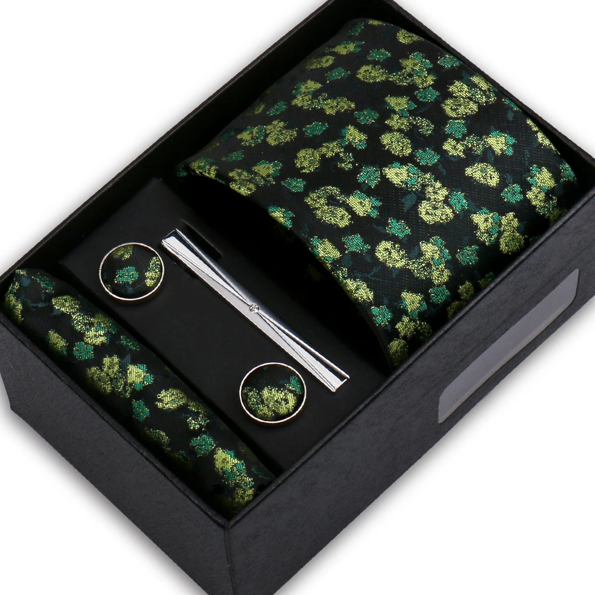Elegant Men's Suit Necktie Gift Box Set Floral Tie Handchief Cufflinks Tie Clip 4-Piece Business Wedding Party Suit Accessories