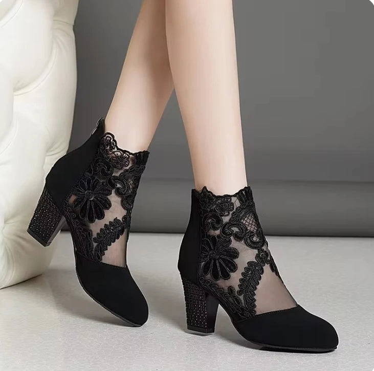 Damen Spitzen Absatz Schuhe Mode Damen Römische Sandalen Atmungsaktiv Damen Schuhe Elegante Damen Pumps Neu Mesh