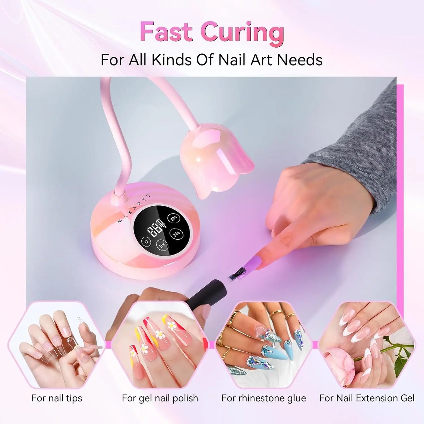 Makartt UV LED Nail Lamp Rechargeable Mini UV Light for Gel Nails Polish Fast Curing Goosenecks UV Lamp 10W Equitment Manicure