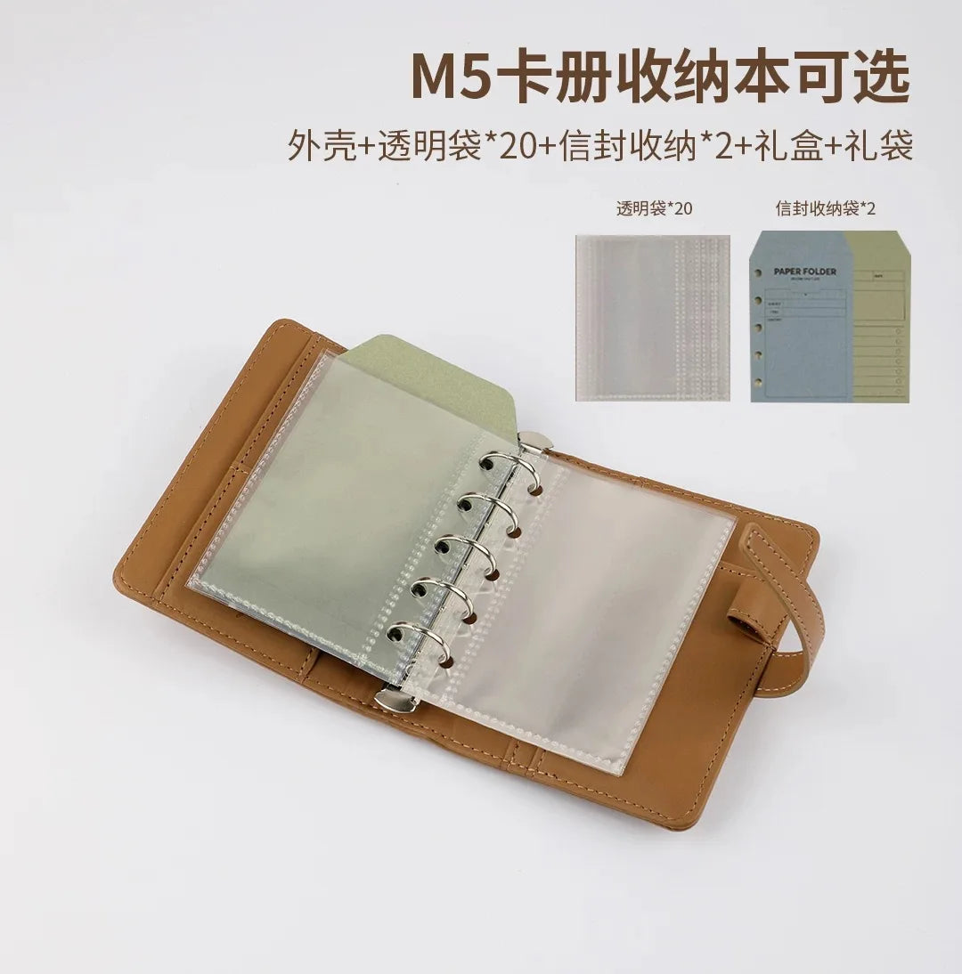 pu Leather Small Notebook Student Binder M5 Notepad Girls Portable Card Holder Simple Niche Design