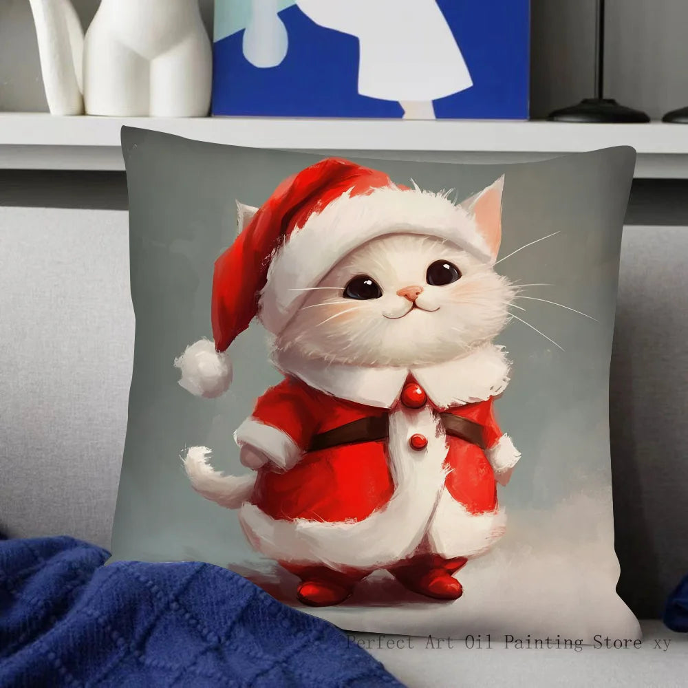 Christmas Cat Pillow Case Fashion Square Pillowcase Bedroom Sofa Room Ins Decoration Leisure Cushion Cover 40x40