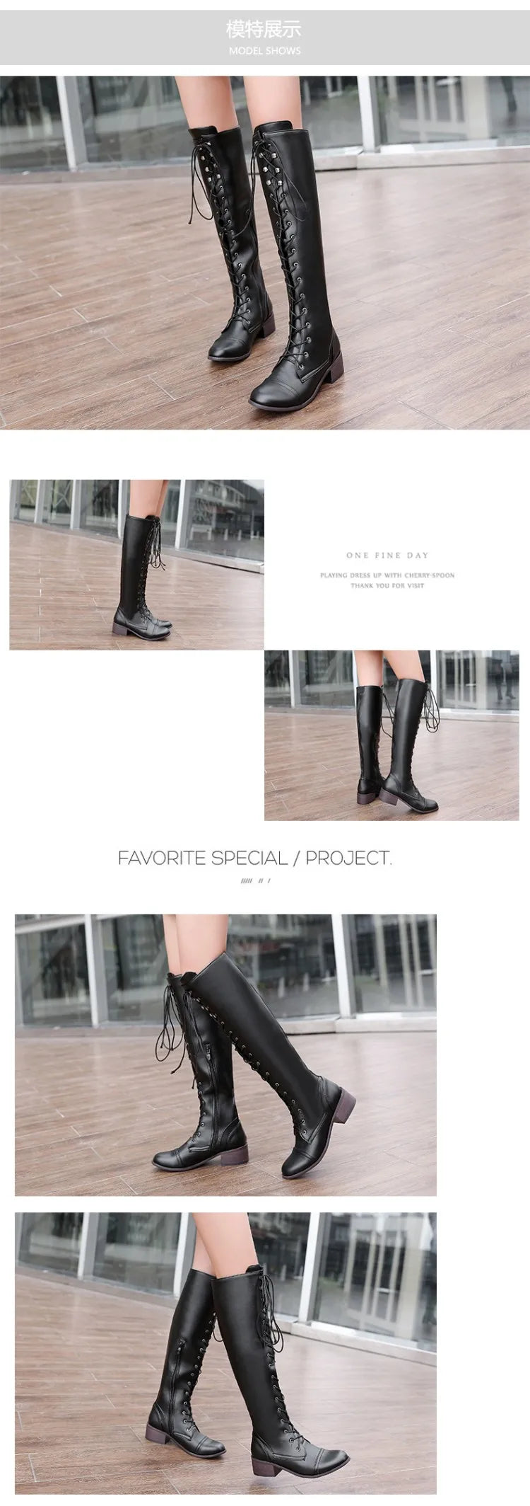 Nang Kniestiefel Schnürung - PU, 3 cm Absatz, EU41-43