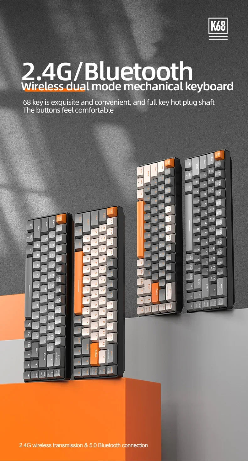 Gaming-Tastatur 2025: K68 Wireless Mechanical Hot-Swap - Red Switch Bluetooth Type-C Collection