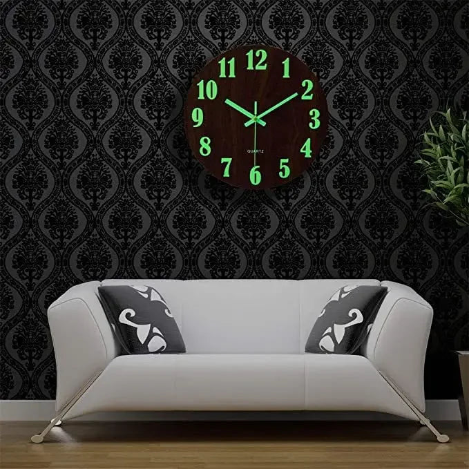 Nordic 12 Inch Luminous Wall Clock Wood Silent Light in Dark Night Fashion Wall Clock Non Ticking Clock with Night Light