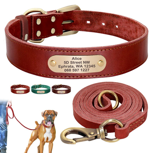 Anpassen Leder Hund Halsband Leine Set Personalisiert Haustier Halsband Leine Kostenlose Graviert Namensschild Für Kleine Mittlere Große Hunde