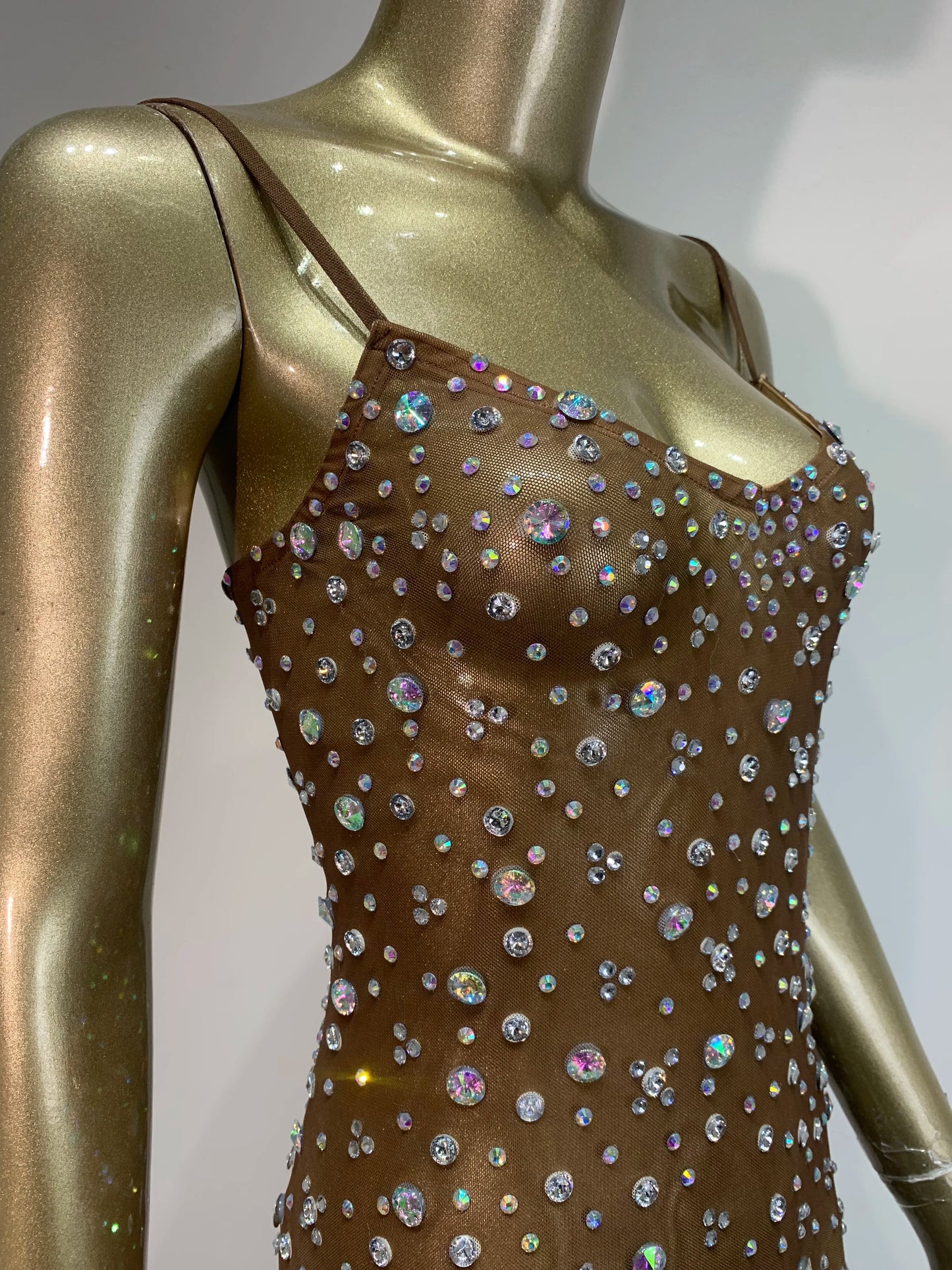 Aurelia Elegantes Kleid Transparent - Strass Ärmellos S