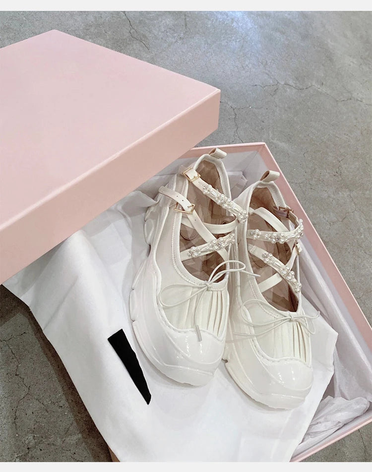 Damen Niedrige Absätze 2025 - Koreanischer Stil Perlenkette Mary Jane Flats - Party Arbeit Casual Bootsschuhe