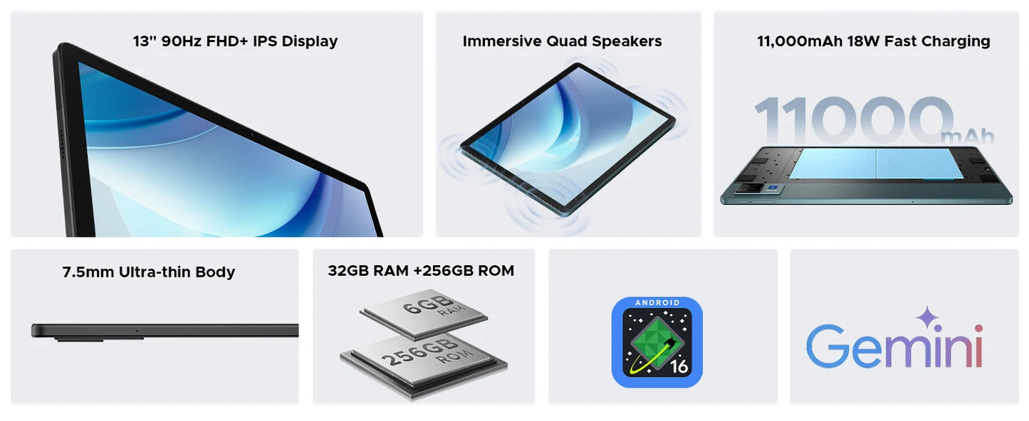 DOOGEE U13 Ultra Slim Tablet - Speicher 6GB RAM 256GB Akku 11000mAh