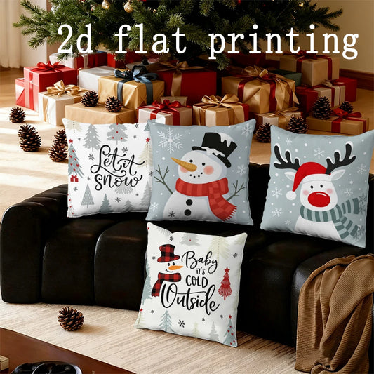 1pcs/4pcs- Christmas Themed Decorative Pillow Covers with Snowman & Deer , Square Pillow Cover Cushion Cover