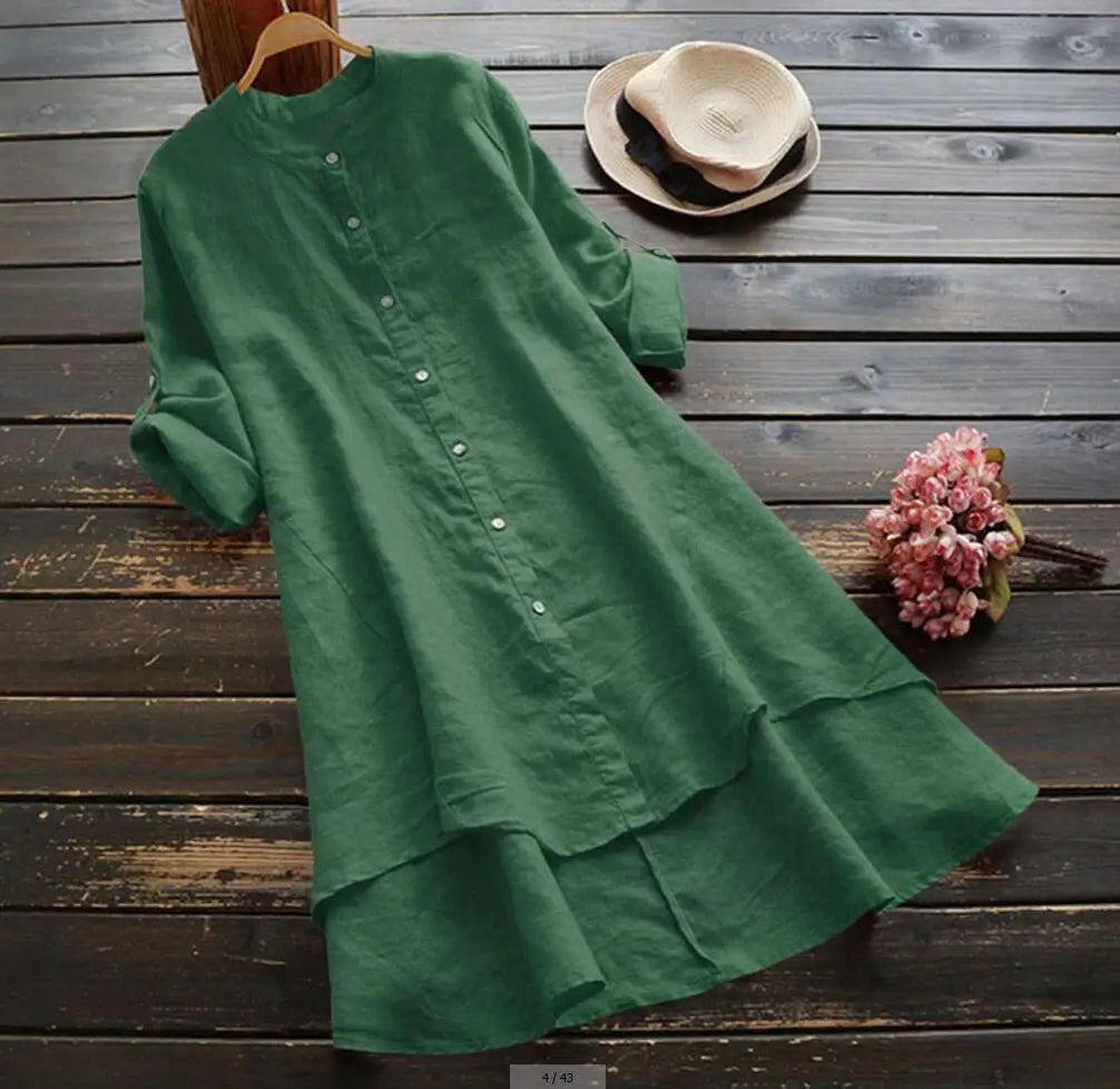 Tibet Damen Cardigan Einfarbig - Baumwolle Hanf Langarm