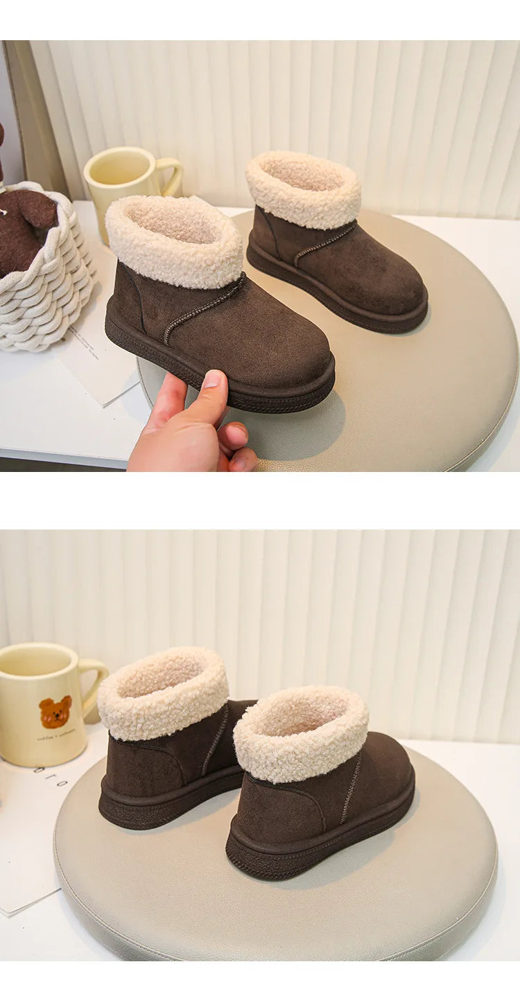 Winter Kinder Schnee Stiefel 2025, Neue Kinder Baumwolle Schuhe Warme Plüsch Kinder Plattform Outdoor High Top Stiefel Mädchen Junge Schnee Stiefel