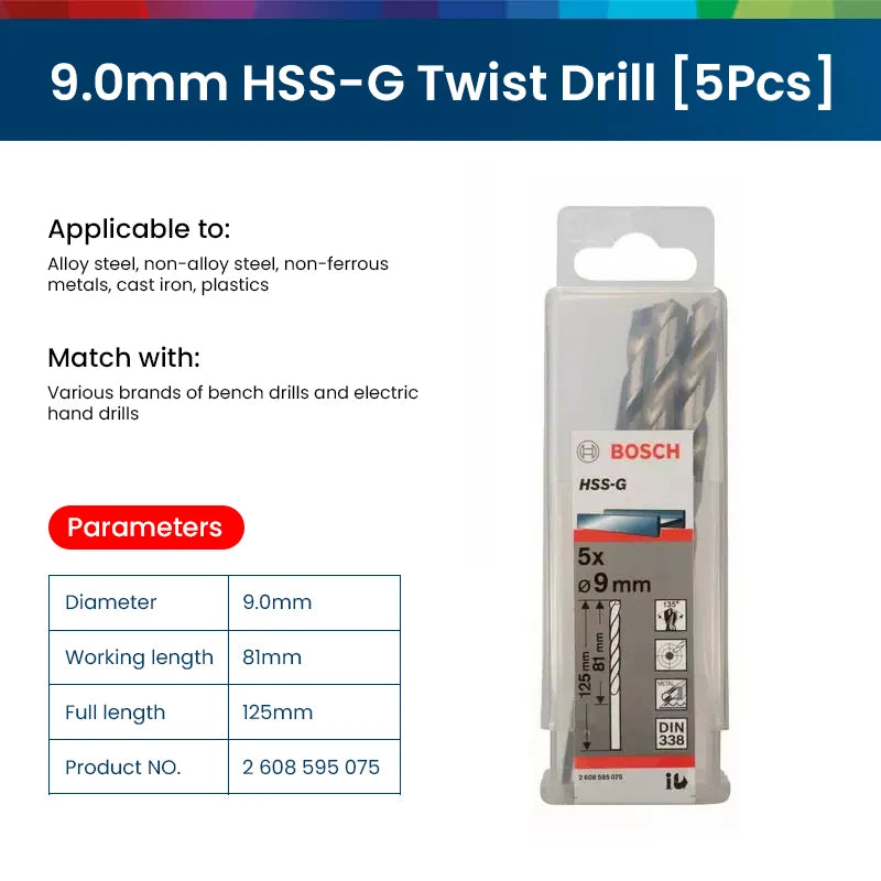 Bosch Metal Drill Bits Hss-G Straight Shank Twist Drill Bit Hole Cutter Power Tools for Metal Alloy Iron Drilling Metalworking
