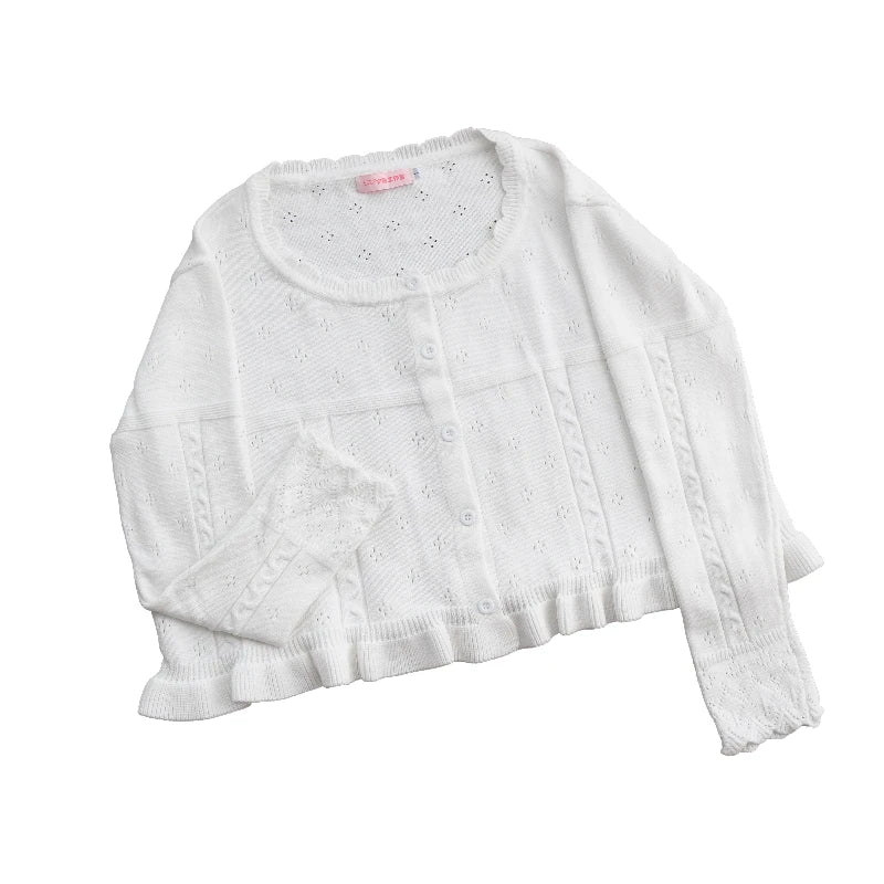 UZSCCN Lolita Cardigan O-Ausschnitt Rüschen - Größe Regular, Strickgewicht Mittel, Regular Fit