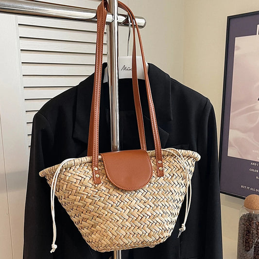 Women Straw Woven Tote Bag Summer Beach Bags Large Capacity Tote Clutch Bags with Ribbon Chic Hobo Bag for Party Vacation