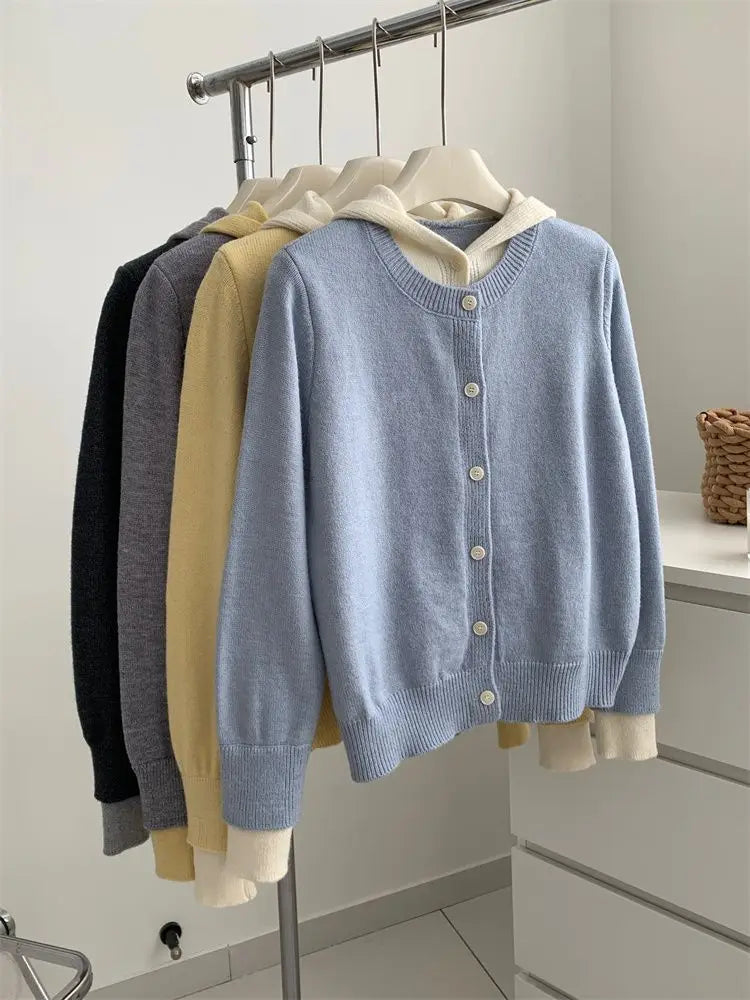 Pateekate Koreanischer Stil Kapuzen Strickcardigan - Größe M, Material Polyester/Viskose/Spandex, Lockere Passform