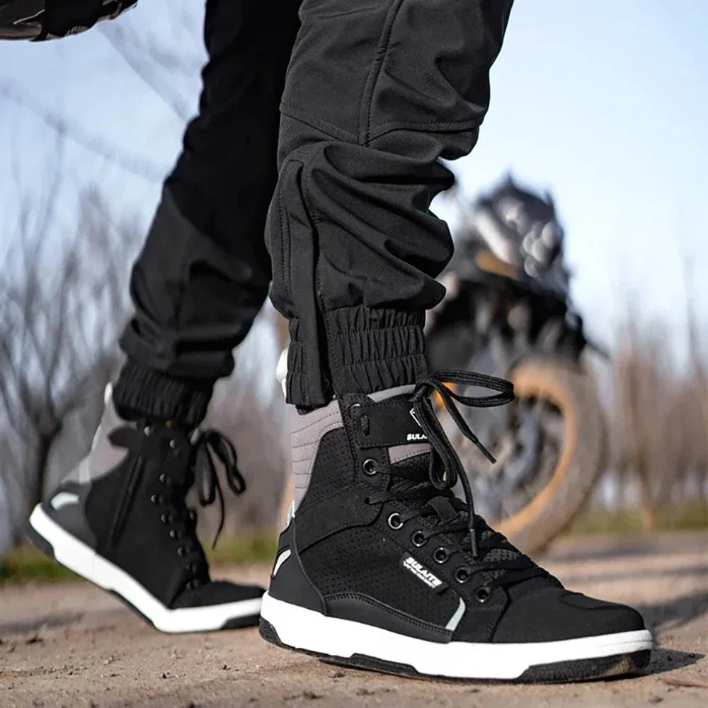 Ghete de motocicletă respirabile ZhejiangCN pentru bărbați - Mărimea EU 42, partea superioară din piele, impermeabile