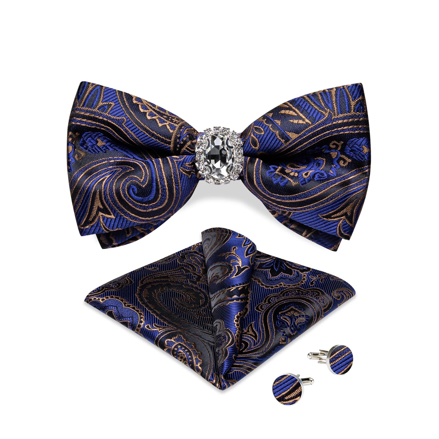 Designer Men's Silk Bowties Pocket Square Cufflink Set for Man Wedding Pre-tied Bow Ties Fashion Butterfly Knot Business Bowties