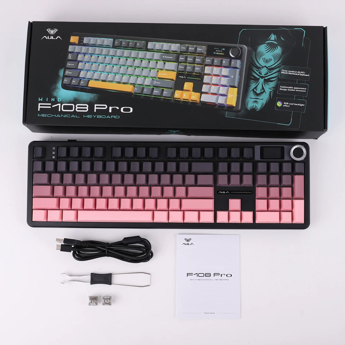 Gaming-Tastatur 2025: EPOMAKER X AULA F108 PRO Full Size 100% ANSI Layout - Hot Swap Wired/2.4GHz/Bluetooth Wireless Mechanical Keyboard RGB Backlight Collection