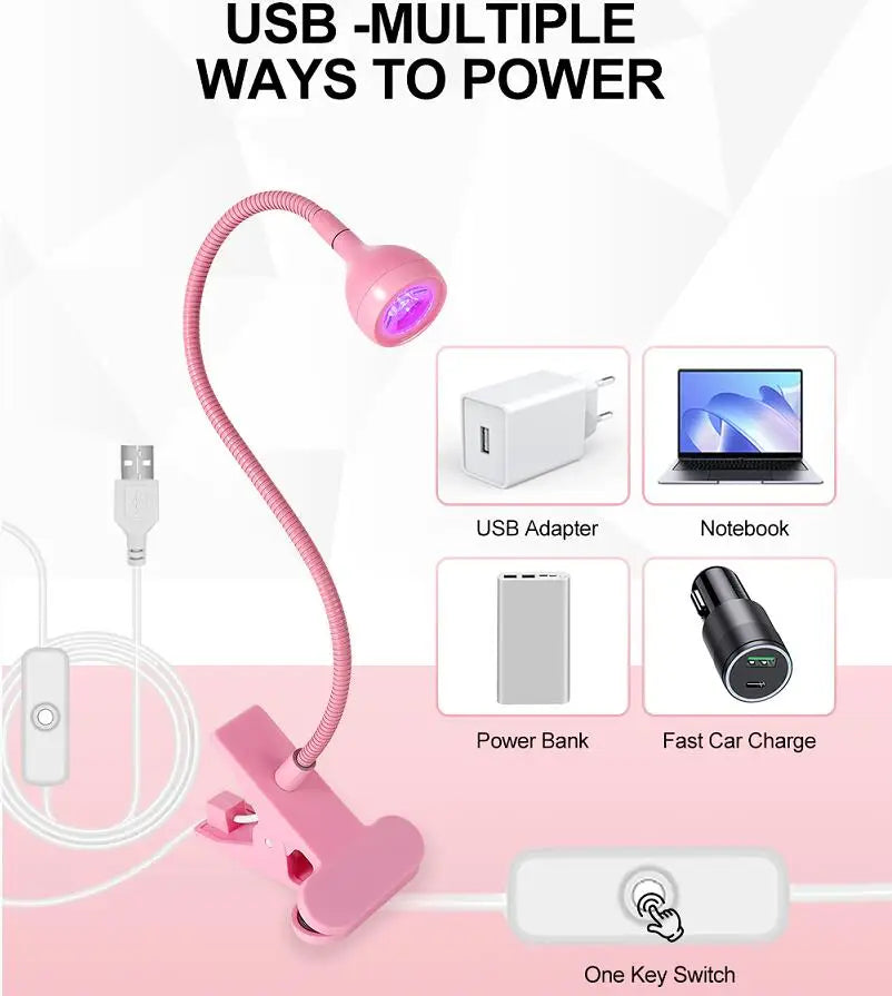 Lampă LED pentru unghii 3W, lampă flexibilă cu gât de lebădă, uscare rapidă, uscător de unghii cu gel, lumină pentru întărirea unghiilor cu gel