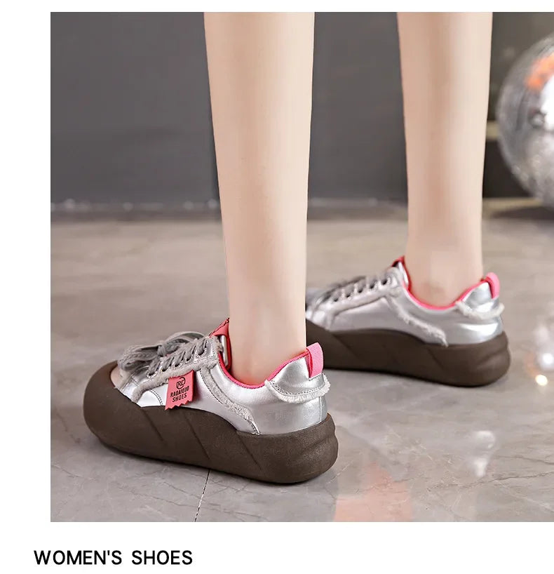 Women Flat New Wave Platform Sneakers Female Autumn New Round Toe Mixed Colors Women Casual Shoes Comfortable Breathable Loafers