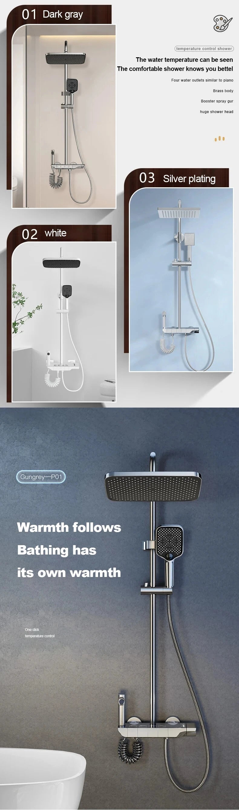 NONEM copper 4-function shower faucet set with digital display for precise temperature control