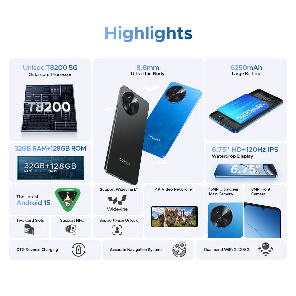 Doogee Note 59 5G Smartphone - 6250 mAh Unisoc T820 6,75 Zoll