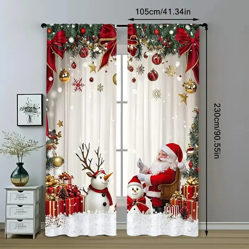 2pcs - Christmas Santa Claus Christmas print curtains, pole bag curtains, home decoration, room decoration
