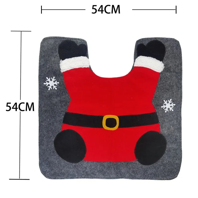 1-5Sets Christmas Toilet Seat Cover Santa Claus Bathroom Decor Set with Toilet Lid Mat and Tank Cover for Holiday Home Decor