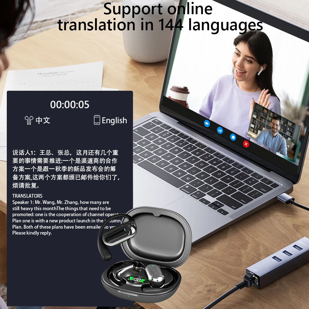 Übersetzer-Kopfhörer 2025: Q16S 3-In-1 Translators Headphones 144 Languages - Instant Voice Translation Earbuds Wireless Bluetooth 5.3 Eeaphones For Business Collection