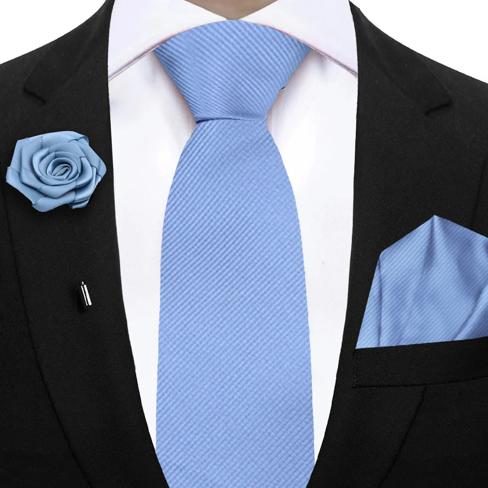 Simplicity Mens Ties Solid NeckTie Pocket Square Floral Brooch Set Men's Wedding Tie Suit Accessories Fit Group Holiday Party